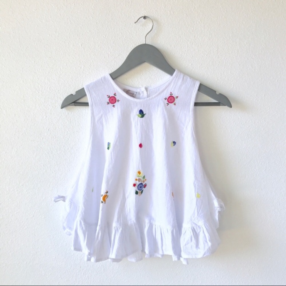 Embroidered Side Tie Cotton Boho Top Sz 4